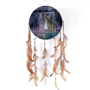 Handmade Native American Wolf Drum Dreamcatcher